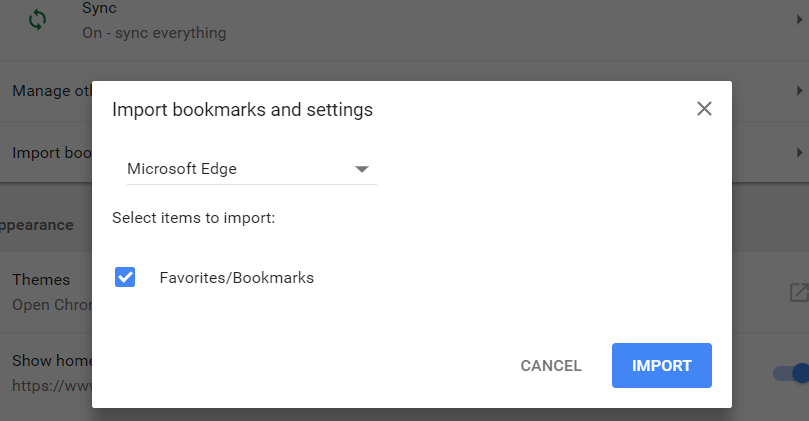 Google Chrome - Import Bookmarks